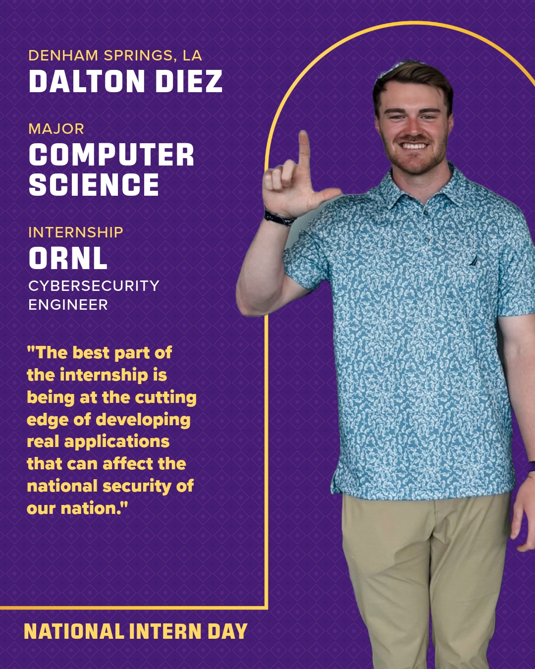Intern Day photo and quote by Dalton Diez; text version follows at bottom of page.