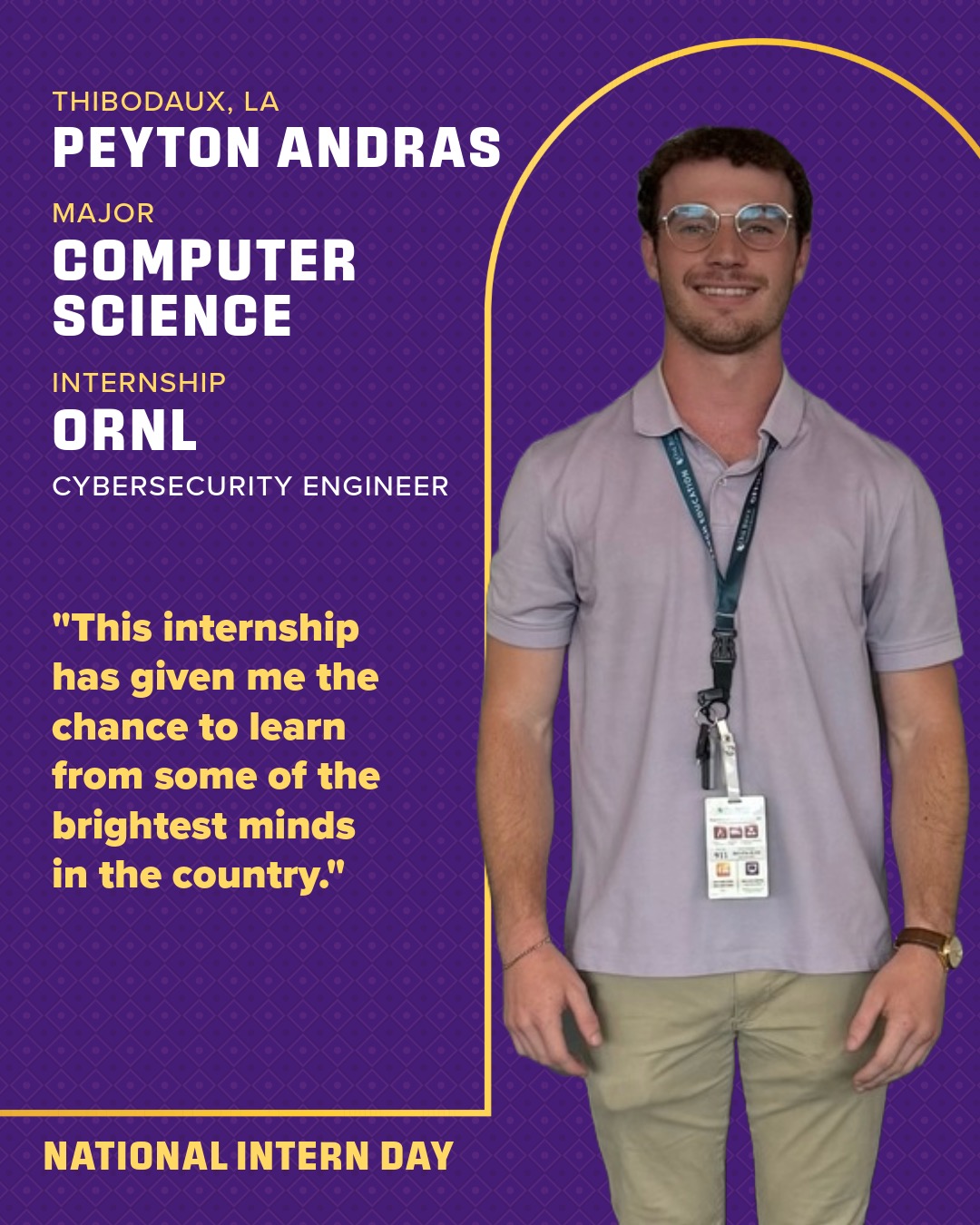 Intern Day photo and quote by Peyton Andras; text version follows at bottom of page.