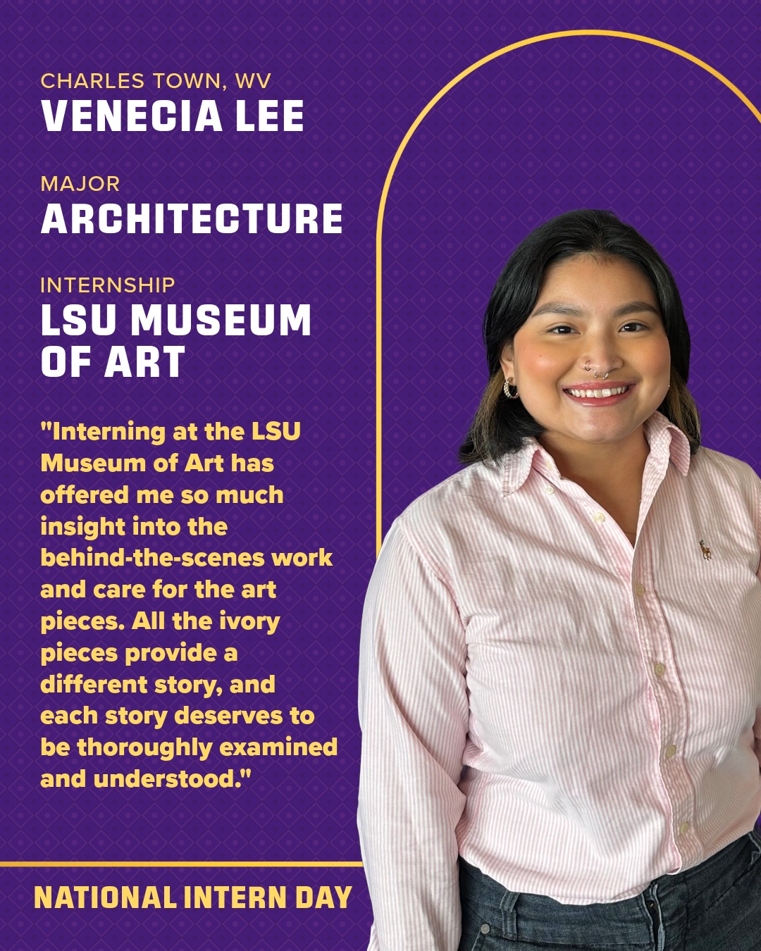 Intern Day photo and quote by Venecia Lee; text version follows at bottom of page.