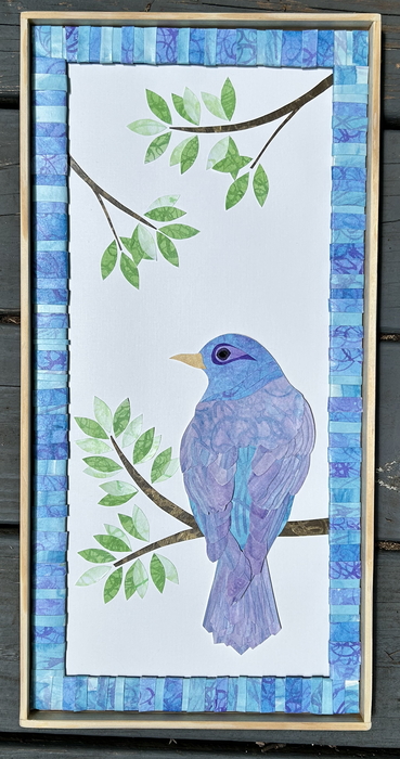 Within the Branches watercolor paper collage of a blue bird